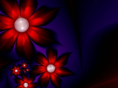 Koyu arkaplanda çiçekli fraktal görüntü. Mesajınızı eklemek için bir şablon. Çoklu renkli çiçekler. Arka plan olarak fraktal sanat.