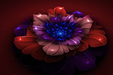 Orijinal 3D işlemeli fraktal model. Dijital fraktal sanat. Koyu 