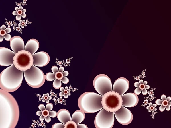 Fraktalny Obraz Kwiatami Ciemnym Tle Szablon Miejscem Wstawienia Tekstu Wielokolorowe — Zdjęcie stockowe