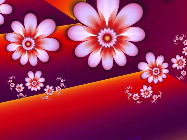 幻想的な花と赤のフラクタルイメージ テキストを挿入する場所のテンプレート 赤い背景としてのフラクタルアート — ストック写真