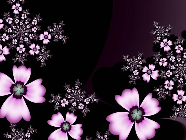 Fraktális Kép Virágokkal Sötét Háttérben Sablon Hely Beillesztésére Szöveg Multicolor — Stock Fotó