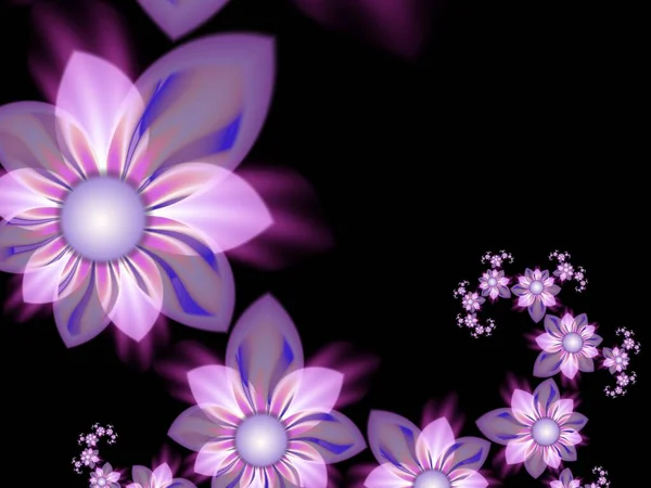 Purple fractal illustration as  background with flower. Creative element for design. Fractal flower rendered by math algorithm. Digital artwork for creative graphic design.