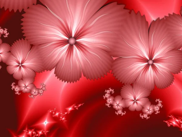 Červený Fraktální Obraz Fantastickými Květinami Šablona Místem Pro Vložení Textu — Stock fotografie