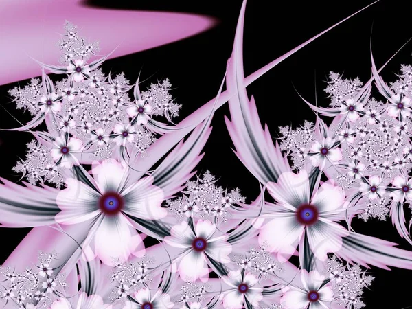 Purple fractal illustration as  background with flower. Creative element for design. Fractal flower rendered by math algorithm. Digital artwork for creative graphic design.