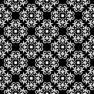  Soyut parçalarla tek renkli arkaplan. Düzenli siyah-beyaz desen. Tekstil tasarımı, yüzey dokuları, ambalaj kağıdı için soyut arkaplan.