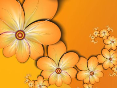 Sarı çiçekli orijinal fraktal görüntü. Metninizi eklemek için yer ile şablon. Arka plan olarak fraktal sanat