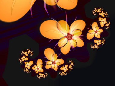 Sarı çiçekli orijinal fraktal görüntü. Metninizi eklemek için yer ile şablon. Arka plan olarak fraktal sanat