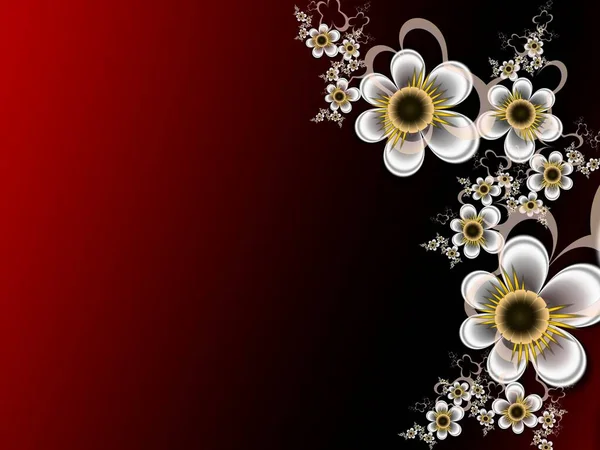 Rood Fractal Beeld Met Fantasie Bloemen Sjabloon Met Plaats Voor — Stockfoto