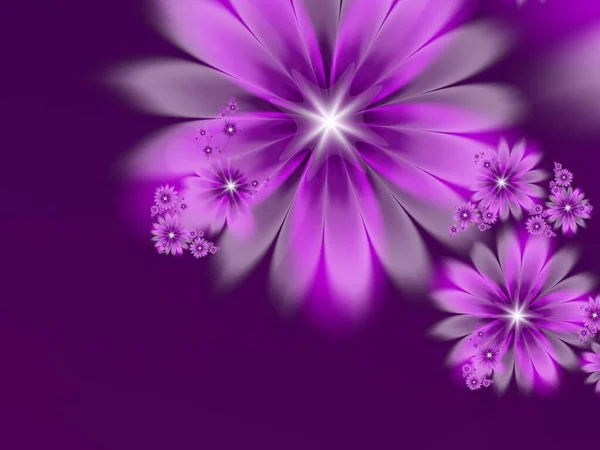 花と紫のフラクタルイラストの背景 デザインのための創造的な要素 数学アルゴリズムによってレンダリングされた分数の花 創造的なグラフィックデザインのためのデジタルアートワーク — ストック写真