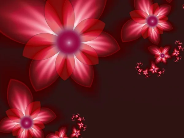 幻想的な花と香りのイメージ テキストを挿入する場所のテンプレート 赤い背景としてのフラクタルアート — ストック写真
