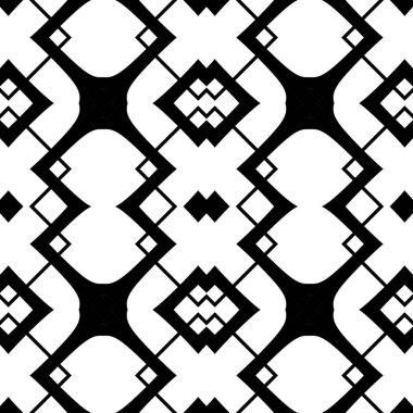 Kusursuz bir geçmişi var. Siyah ve beyaz renkli soyut şekilli modern stil dokusu. Basit düzenli grafik dizaynı. Tekrarlayan geometrik desen.