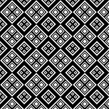 Çizgiler, vuruşlar, kareler, süsler. Siyah ve beyaz pürüzsüz desen. Antik mozaik. Dijital kağıt baskısı. Kusursuz arkaplan.