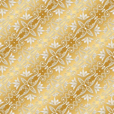  Duvar kağıdı ve kumaş için lüks altın tasarım. Altın 3D dikişsiz desen. Modern yüzey dokusu. Dekoratif geometrik süsler.