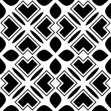 Kusursuz bir geçmişi var. Siyah ve beyaz renkli soyut şekilli modern stil dokusu. Basit düzenli grafik dizaynı. Tekrarlayan geometrik desen.