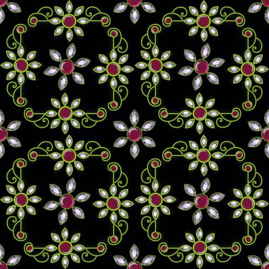 Dekoratif elementli değerli taşlarla kusursuz üç boyutlu çizimler. Cam elementlerle düzenli desenler. Lüks doku..