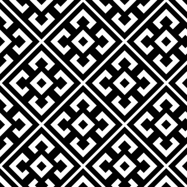 Lines, strokes, squares ornament. Black and white seamless pattern.  Ancient mosaic. Digital paper print. Seamless background.