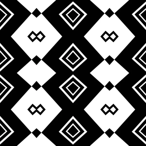 正方形装饰品 黑白无缝图案 古老的马赛克 数码纸打印 无缝隙背景 — 图库照片