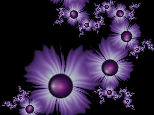 Fractal image with flowers on dark background.Template with place for inserting your text.Multicolor flowers. Fractal art as background.