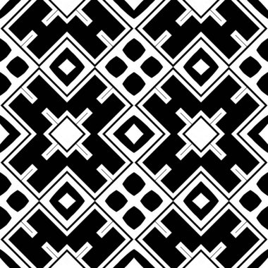 Kusursuz bir geçmişi var. Siyah ve beyaz renkli soyut şekilli modern stil dokusu. Basit düzenli grafik dizaynı. Tekrarlayan geometrik desen.