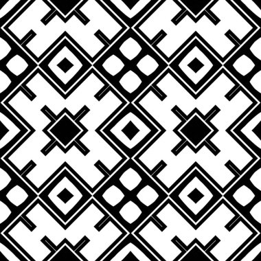 Kusursuz bir geçmişi var. Siyah ve beyaz renkli soyut şekilli modern stil dokusu. Basit düzenli grafik dizaynı. Tekrarlayan geometrik desen.