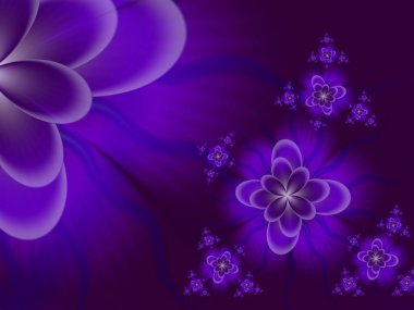 Çiçekli arka plan olarak mor fraktal çizim. Tasarım için yaratıcı bir unsur. Matematik algoritmasıyla elde edilen fraktal çiçek. Yaratıcı grafik tasarımı için dijital çizimler.