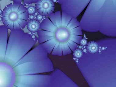 Çiçekli mavi fraktal çizim. Tasarım için yaratıcı öge. Metin için yeri olan orijinal dijital sanat eserleri