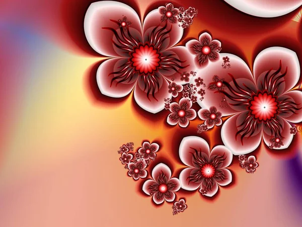 Κόκκινη Φράκταλ Εικόνα Φανταστικά Λουλούδια Πρότυπο Θέση Για Την Εισαγωγή — Φωτογραφία Αρχείου