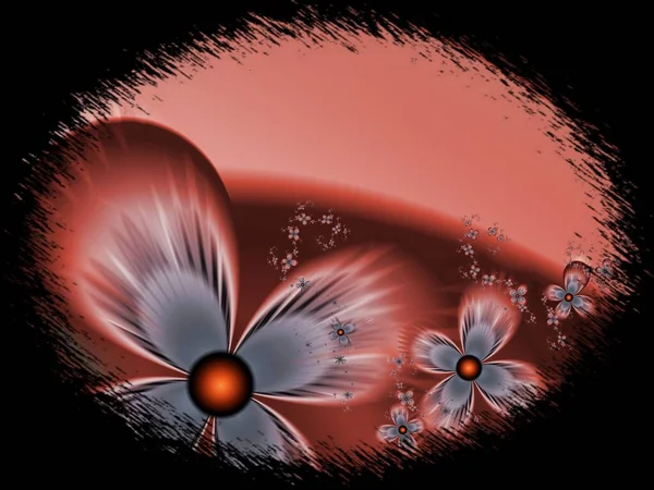 Dekoratives Etikett Mit Fraktaler Blume — Stockfoto