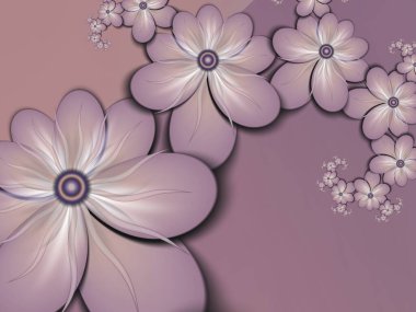 Çiçekli arka plan olarak mor fraktal çizim. Tasarım için yaratıcı bir unsur. Matematik algoritmasıyla elde edilen fraktal çiçek. Yaratıcı grafik tasarımı için dijital çizimler.