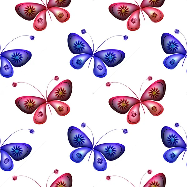 カラフルな蝶と陽気なパターン 通常のシームレスなパターン シームレスなパターン 面白い背景 — ストック写真