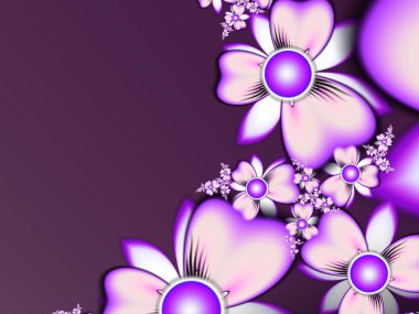 Çiçekli mor fraktal çizim. Tasarım için yaratıcı bir unsur. Matematik algoritmasıyla elde edilen fraktal çiçek. Yaratıcı grafik tasarımı için dijital çizimler.