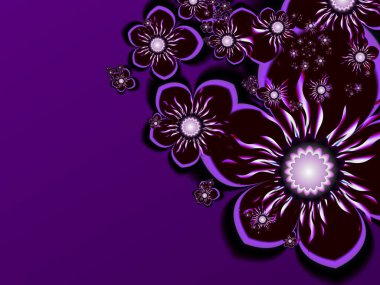 Çiçekli mor fraktal çizim. Tasarım için yaratıcı bir unsur. Matematik algoritmasıyla elde edilen fraktal çiçek. Yaratıcı grafik tasarımı için dijital çizimler.