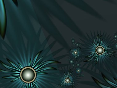 Çiçekli arka plan olarak yeşil fraktal görüntü. Tasarım için yaratıcı bir unsur. Matematik algoritmasıyla elde edilen fraktal çiçek. Yaratıcı grafik tasarımı için dijital çizimler.