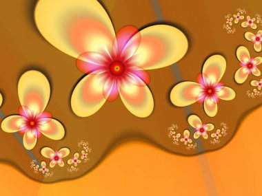 Sarı çiçekli orijinal fraktal görüntü. Metninizi eklemek için yer ile şablon. Arka plan olarak fraktal sanat