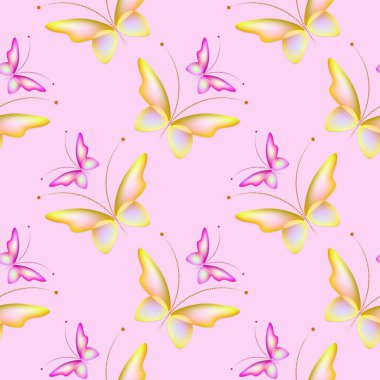 Renkli kelebeklerle neşeli bir desen. Düzenli, pürüzsüz desen. Kusursuz desen, komik arka plan..