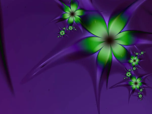 Green fractal image as background with flower. Creative element for design. Fractal flower rendered by math algorithm. Digital artwork for creative graphic design.