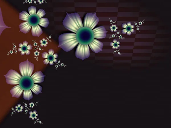 Fractal image with flowers on dark background.Template with place for inserting your text.Multicolor flowers. Fractal art as background.