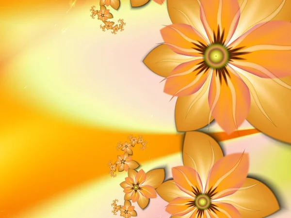 黄色の花と元のフラクタル画像 テキストを挿入する場所のテンプレート 背景としてのフラクタル芸術 — ストック写真