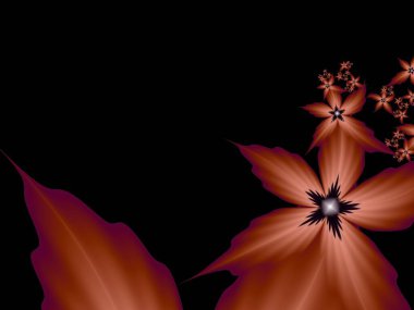 Koyu arkaplanda çiçekli fraktal görüntü. Mesajınızı eklemek için bir şablon. Çoklu renkli çiçekler. Arka plan olarak fraktal sanat.