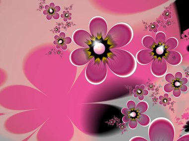 Fantezi çiçekli fraktal görüntü. Metninizi eklemek için yer ile şablon. Kırmızı arkaplan olarak fraktal sanat.