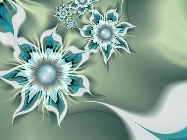 Синій Фрактальний Ілюстративний Фон Квіткою Креативний Елемент Дизайну Оригінальне Цифрове — стокове фото