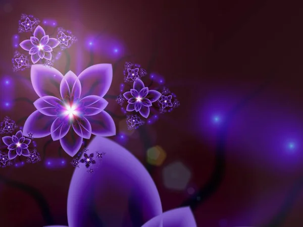 花と紫のフラクタルイラストの背景 デザインのための創造的な要素 数学アルゴリズムによってレンダリングされた分数の花 創造的なグラフィックデザインのためのデジタルアートワーク — ストック写真