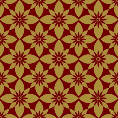 Düzenli süslemeleri olan kırmızı altın desenli.