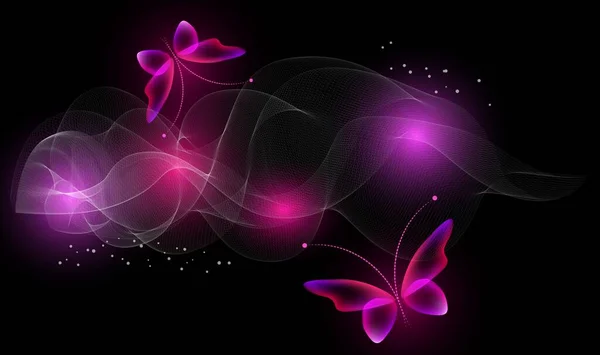 Glowing Image Magic Butterflies Transparent Reflective Background Graphic Design Neon — Stock Photo, Image