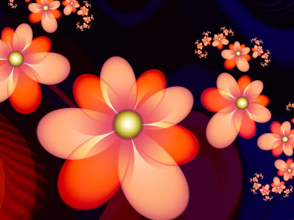 花を背景に橙色のフラクタル画像 デザインのための創造的な要素 数学アルゴリズムによってレンダリングされた分数の花 創造的なグラフィックデザインのためのデジタルアートワーク — ストック写真