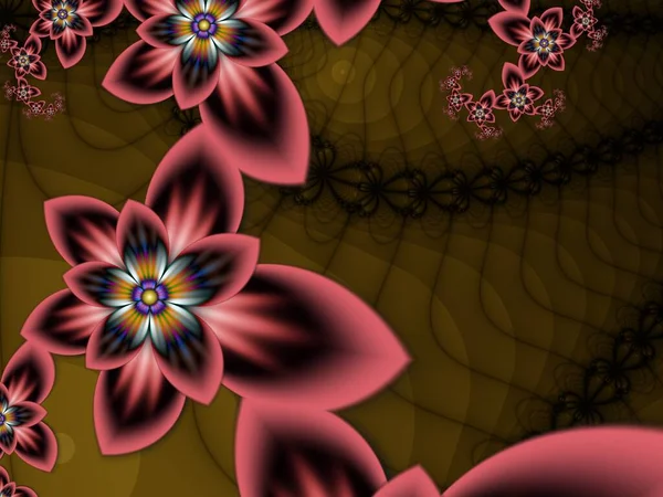 橙色分形图像为背景与花 设计的创意元素 分形花渲染由数学算法 用于创造性平面设计的数字艺术品 图库图片