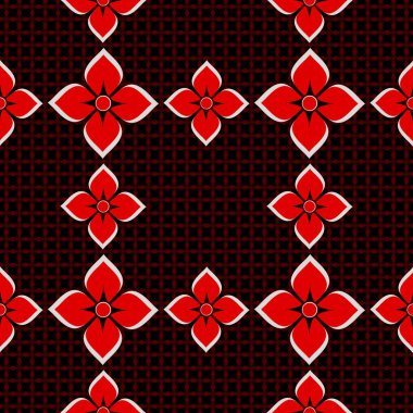 Çiçeksiz arka plan. Soyut çiçek desenli kırmızı siyah doku. Tasarım tekrarlanıyor.