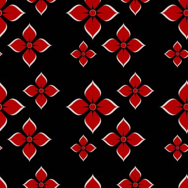 Çiçeksiz arka plan. Soyut çiçek desenli kırmızı siyah doku. Tasarım tekrarlanıyor.