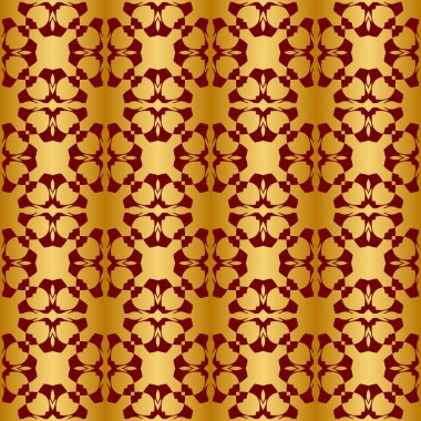 Düzenli süslemeleri olan kırmızı altın desenli.