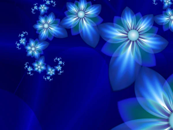 Blauwe Fractal Illustratie Achtergrond Met Bloem Creatief Element Voor Design — Stockfoto